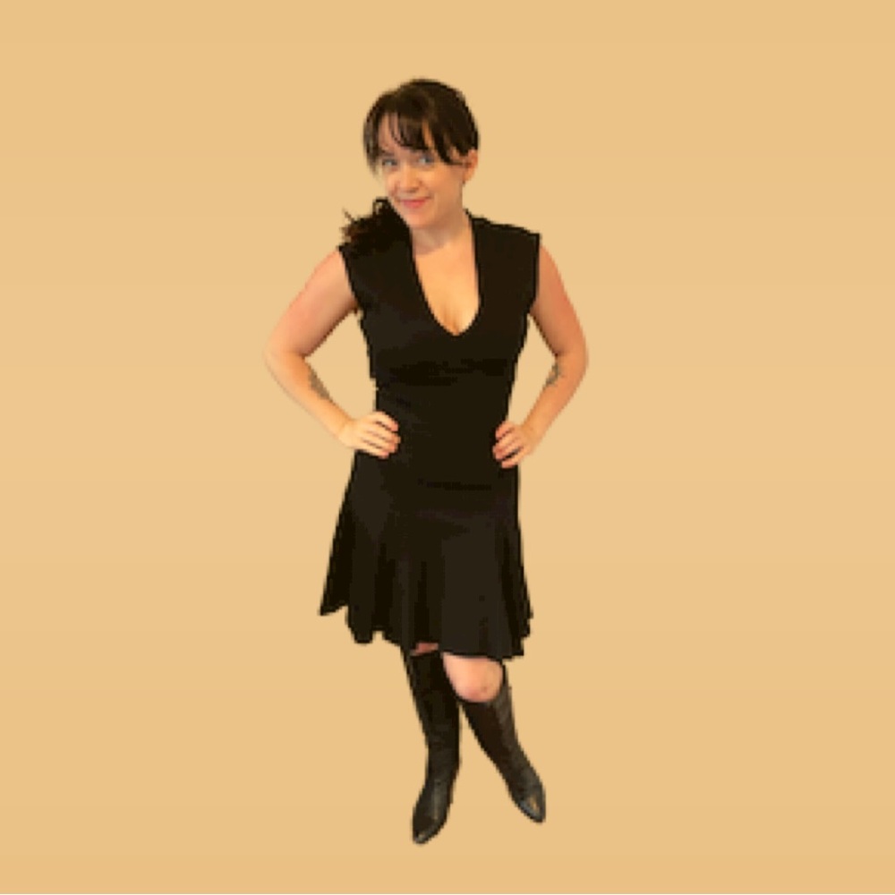 Size Small Mystic Black Party Dress Deep V front Above the knee Cap Sleeve Club